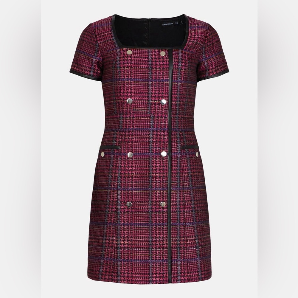 Karen Millen | Check Jacquard Button Front Dress - Picture 2 of 10